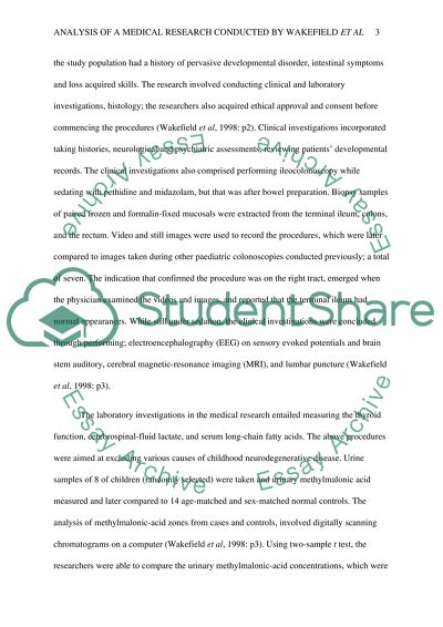 ANALYSIS OF A MEDICAL RESEARCH CONDUCTED BY WAKEFIELD