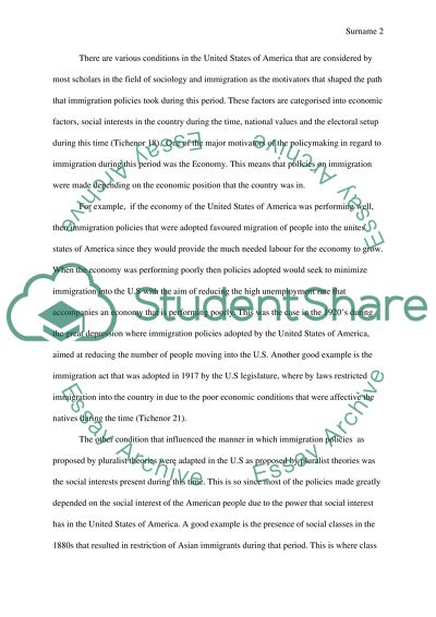 U.S Immigration Policy between the Founding Of the Republic and the Mid-1920s