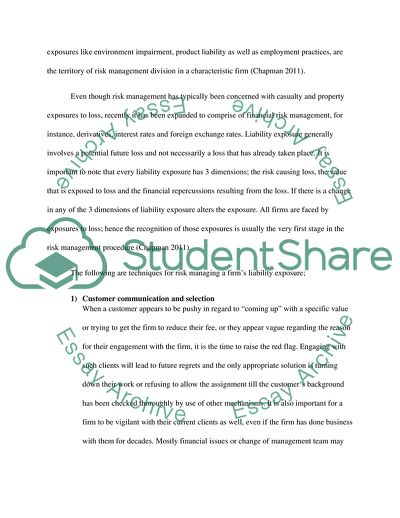 Techniques for Risk Managing a Firms Liability Exposure