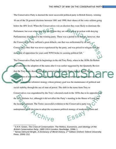 The Impact of WWI on the Conservative Party