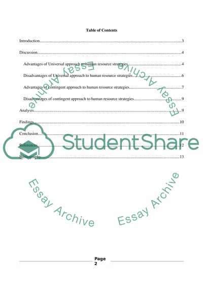 The Advantages and Disadvantages of Universal and Contingent Approaches to Human Resource Strategy