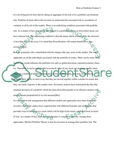 In Finance, Risk Is Best Judged in a Portfolio Context