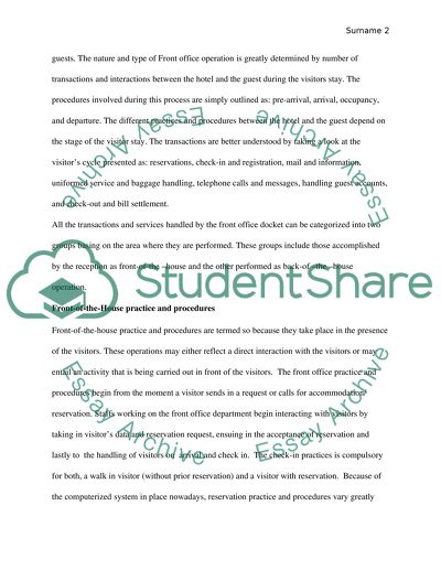 Managing Front Office Operations in the Front Office of a Hotel