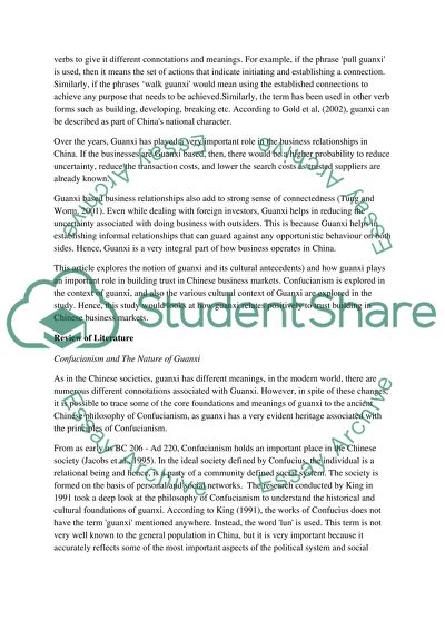 Guanxi, Cultural Antecedents and Trust Building in Chinese Business Markets