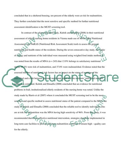 The Mini Nutritional Assessment Tool and Critically Evaluate the Clinimetrics of This Method