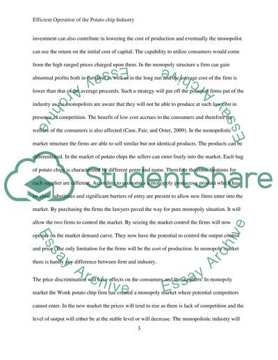 Efficient Opperation of the Potatoe chip Industry