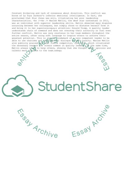 Bad Leadership versus Quality Leadership on Celebrity Apprentice