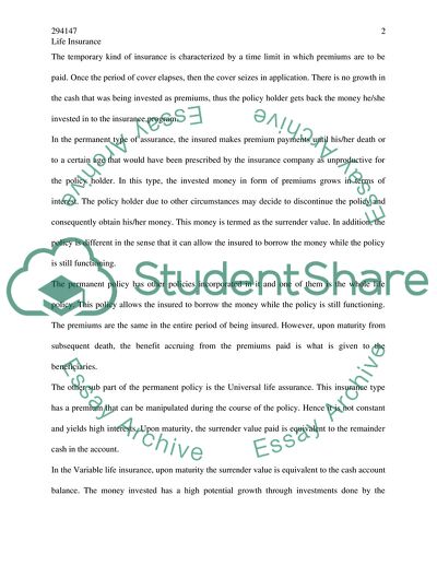 Whole, Universal, and Variable Life Assurances