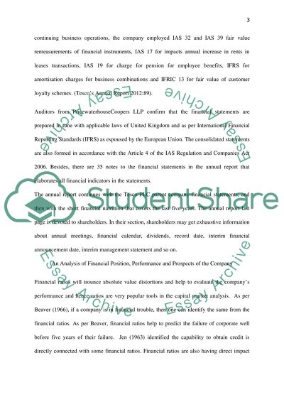 FINANCIAL RATIO ANALYSIS OF TESCO PLC