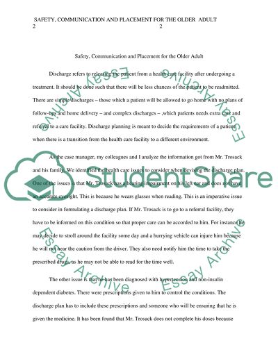 Safety,Communication and Placement for the Older Adult