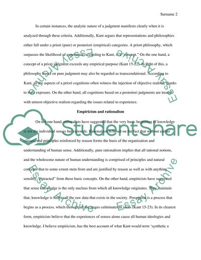 Rationalism and Empiricism and Kants assessment of the problem of knowledge