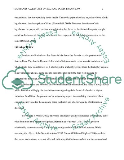 Research paper SarbanesOxley Act of 2002 and DoddFrank law on banking industry