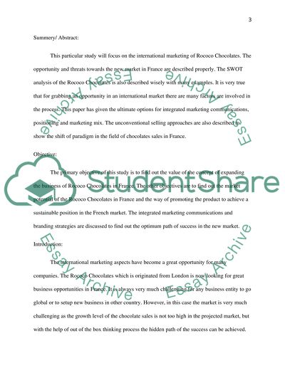 International Marketing - Rococo Chocolates in France