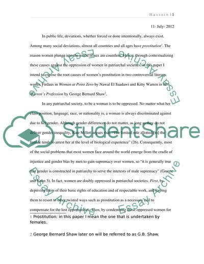 Prostitution in Nawal El Saadawis Woman at Point Zero and Bernard Shaws Mrs Warrens Profession