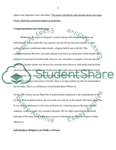 Majors Forces That Have Privatized Religion