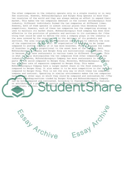 Similarities and Differences Between McDonalds and Burger King