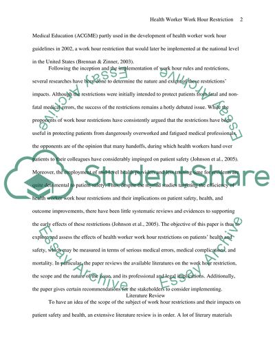 Effect of Restrictions on Health Worker Work Hours on Patient Safety