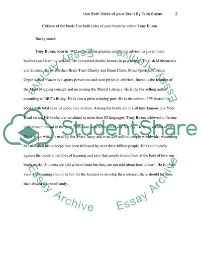 Critique of the book: Use both sides of your brain by author Tony Buzan