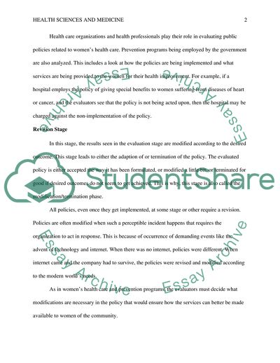 Policy Process: Womens Health Care Services and Prevention Programs