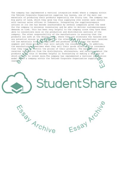 Supply Chain Management in Tehindo Tea Manufacturing Company