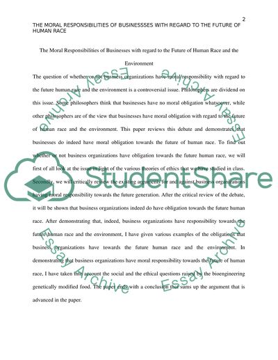 The Moral Responsibilities of the Businesses