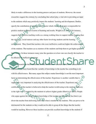 The Relationship between Teacher Quality and Students Results