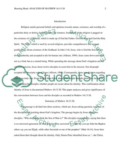 Gospels - Analysis of Mathew