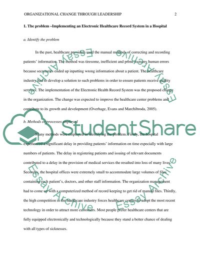 Organizational Change through Leadership- Electronic Healthcare Records Implementation