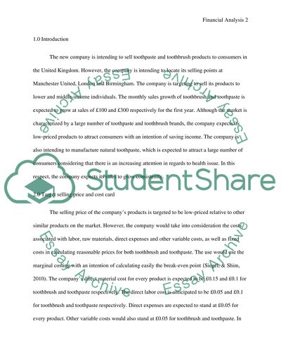 Financial Analysis of a New Company Introduction