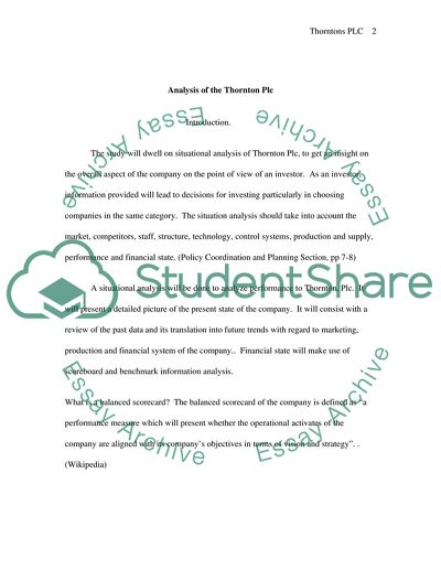 Analysis of the Thornton Plc - Companys Performance