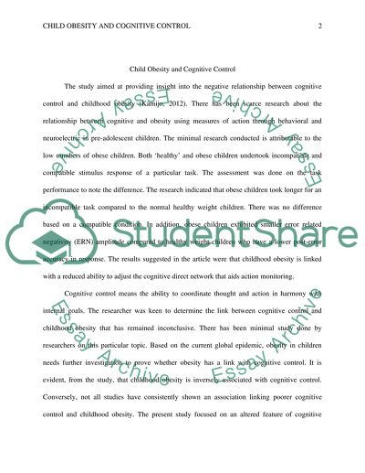 Childhood Obesity and Cognitive Control