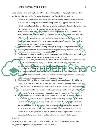 depressive disorder case study example