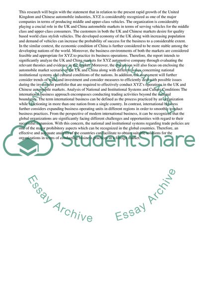 The Business Opportunity of XYZ in the UK and Chinese Automobile Sectors