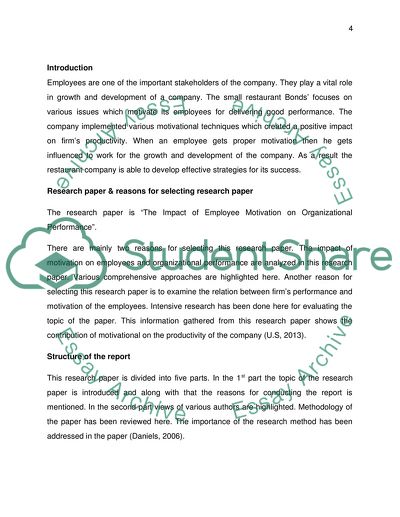 The Impact of Employee Motivation on Bonds Organizational Performance