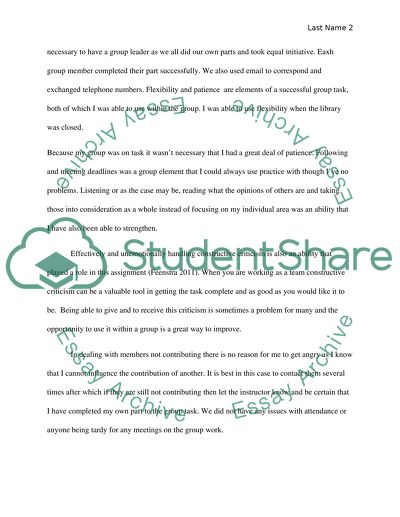 Written reflective commentary on group work