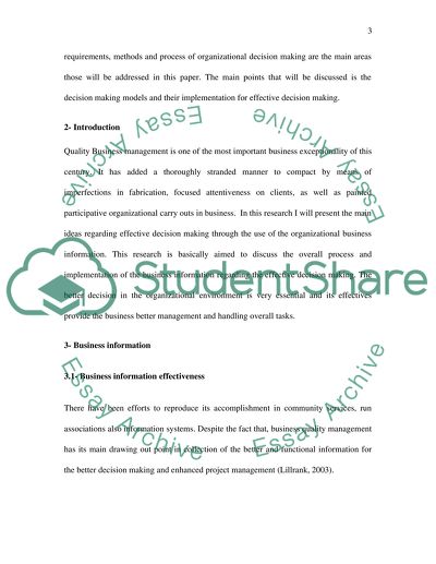 Information based decision making Unit 5002