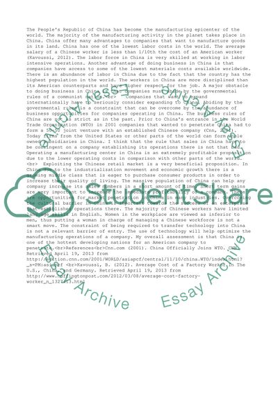 Manufactured Operations in China