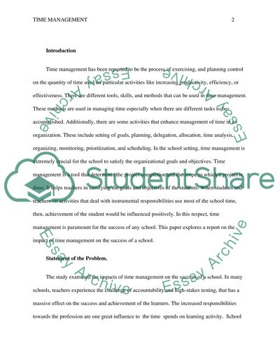 Research and the Relationship between the Use of Time Management and Improving Student Performance