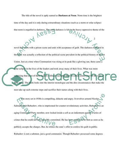 Analysis of Darkness at Noon by Arthur Koestler