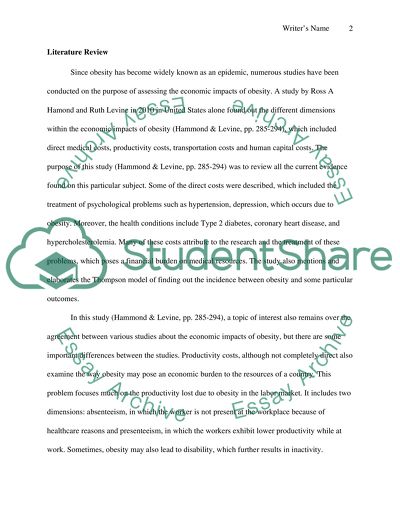 Economic Impact of Obesity: Literature Review