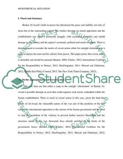 Covert Action to Depose Bashar Al-Assad Via His Direct Elimination