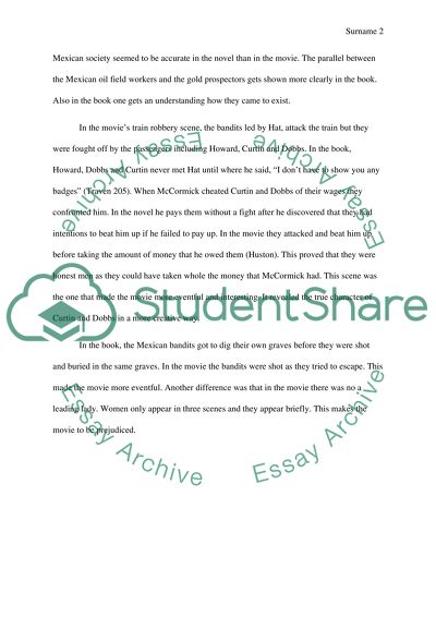 Treasure of the Sierra Madre Book versus Film