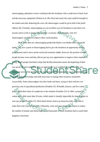 Reconstruction, Sharecropping, and the Failure of the Economic Recovery