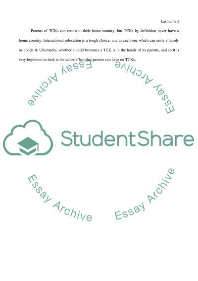 Parental Culture and Disposition in TCKs