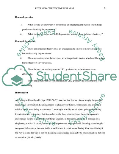 Factors Important to University of East London Graduates to Enable Effective Learning