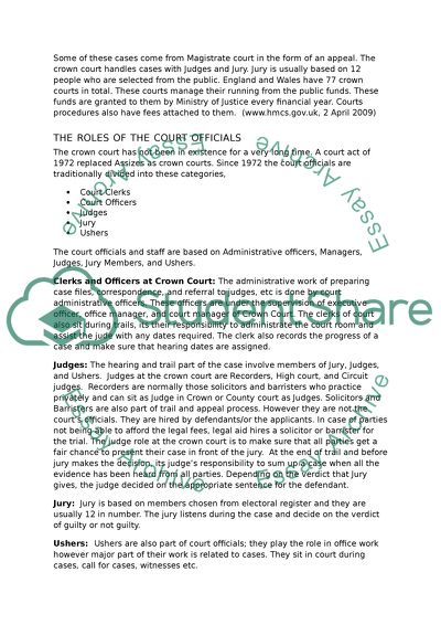 Criminal Case and the Descriptions of a English Legal Profession