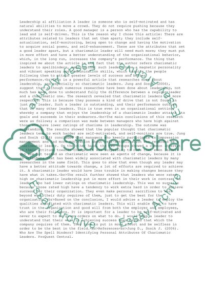 Who Are the Spellbinders Identifying Personal Attributes of Charismatic Leaders