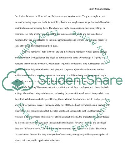 Ethics of Characters in the Novel Alpha Male: A Tale of the Battle of Commerce by Foster and Glengarry Glen Ross Movie