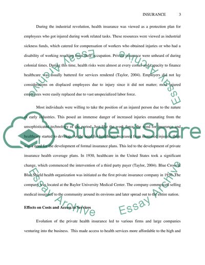 The Evolution of Private Health Insurance and Its Effects on Costs and Access to Services