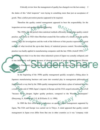 Critically review how the management of quality has changed over the last century